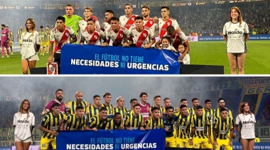 River y Rosario Central posaron con un cartel en contra de las SAD